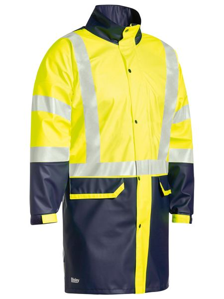 BJ6935HT - Bisley - Taped Hi-Viz Stretch PU Rain Coat Yellow/Navy