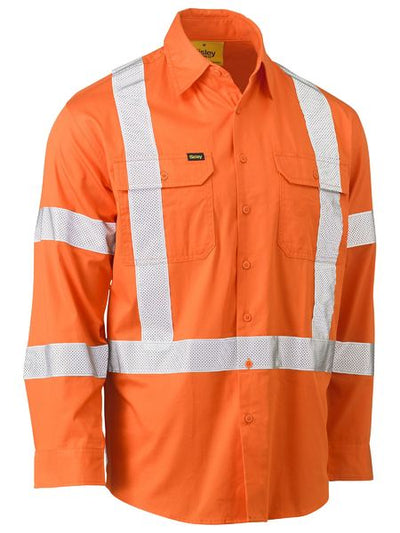 BS6166XT - Bisley - TTMC Taped Hi-Vis Cool Lightweight Drill Shirt Orange