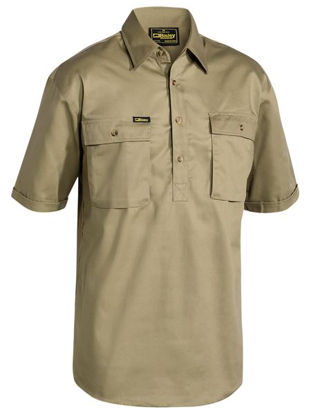 BSC1433 - Bisley - Closed Front Cotton Drill Shirt S/S Khaki