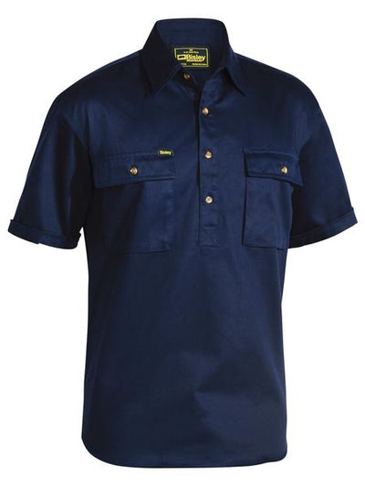 BSC1433 - Bisley - Closed Front Cotton Drill Shirt S/S Navy