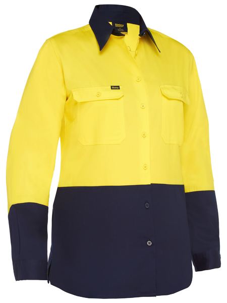 BL6895 - Bisley - Women's Cool Lightweight Hi-Vis Drill Shirt Yellow/Navy