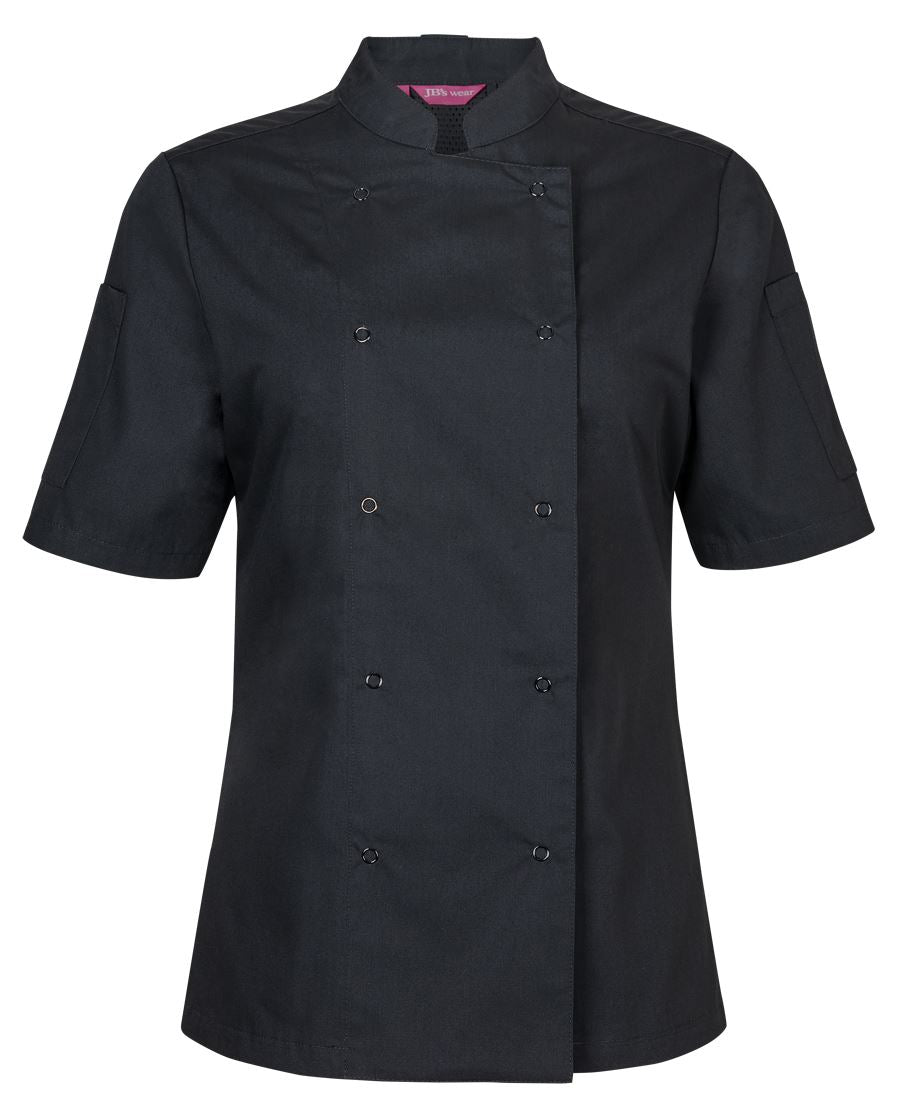 5CJS1 - JB's Wear - Ladies S/S Snap Button Chef Jacket Black
