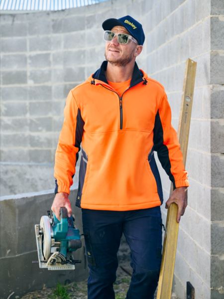 BK6571- Bisley - Hi-Vis Liquid Repellent Fleece Hoodie Orange/Navy