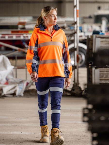 BKL6571T - Bisley - Women's Hi-Vis Taped Liquid Repellent Fleece Hoodie Orange/Navy