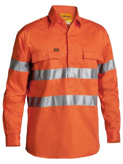 BTC6482 - Bisley - Taped Hi-Vis Closed Front Recycled Drill Shirt Orange