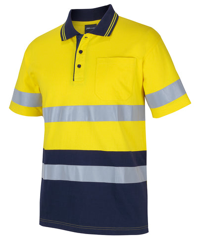 6DCPS - JB's Wear - Hi-Viz Short Sleeve Cotton Polo (Day/Night) Yellow/Navy