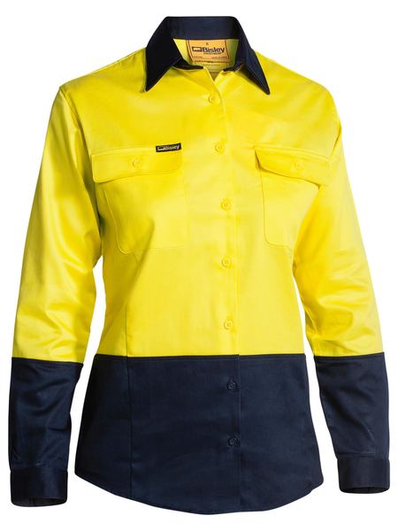 BL6267 - Bisley - Womens Hi-Vis Two Tone Drill Shirt - Yellow/Navy 