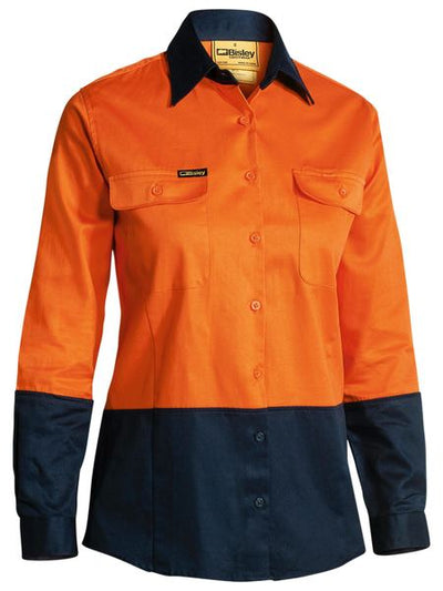 BL6267 - Bisley - Womens Hi-Vis Two Tone Drill Shirt Orange/Navy