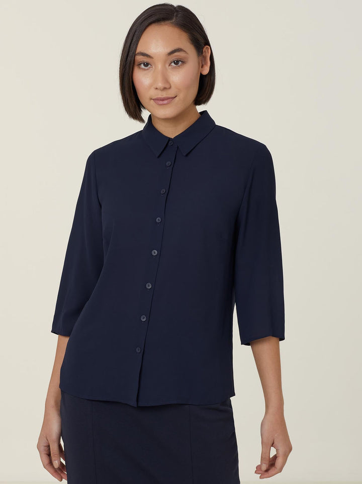 CATUKZ - NNT - Georgie 3/4 Sleeve Pleat Back Shirt Navy