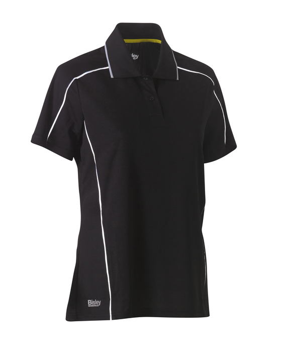 BKL1425 - Bisley - Women's Cool Mesh Polo with Reflective Piping - Black