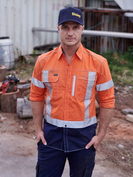 BS6177XT - Bisley - Flx & Move Two Tone Hi-Vis Utility Shirt Orange/Navy