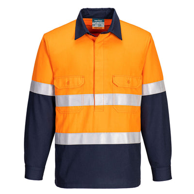 FR713 - Portwest - Two Tone closed Front Vented Shirt Orange/Navy