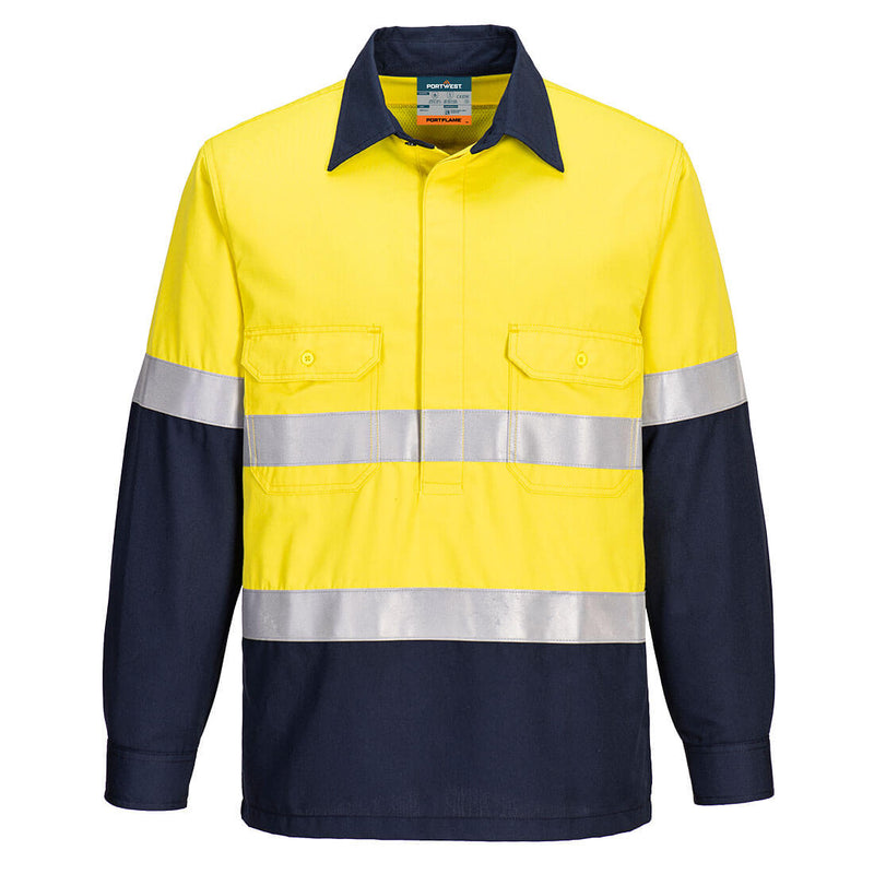 FR713 - Portwest - Two Tone closed Front Vented Shirt Yellow/Navy