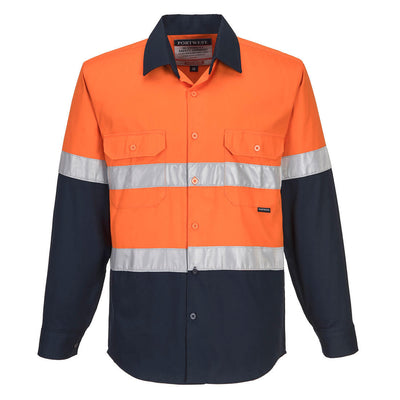 MA803 - Portwest - Industrial Long Sleeve Day/Night Shirt Orange/Navy