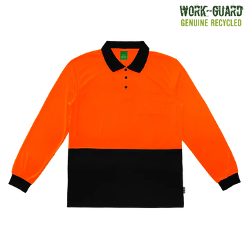 R482X - Workguard - Recycled Hi Vis Longsleeve Polo Orange/Black 