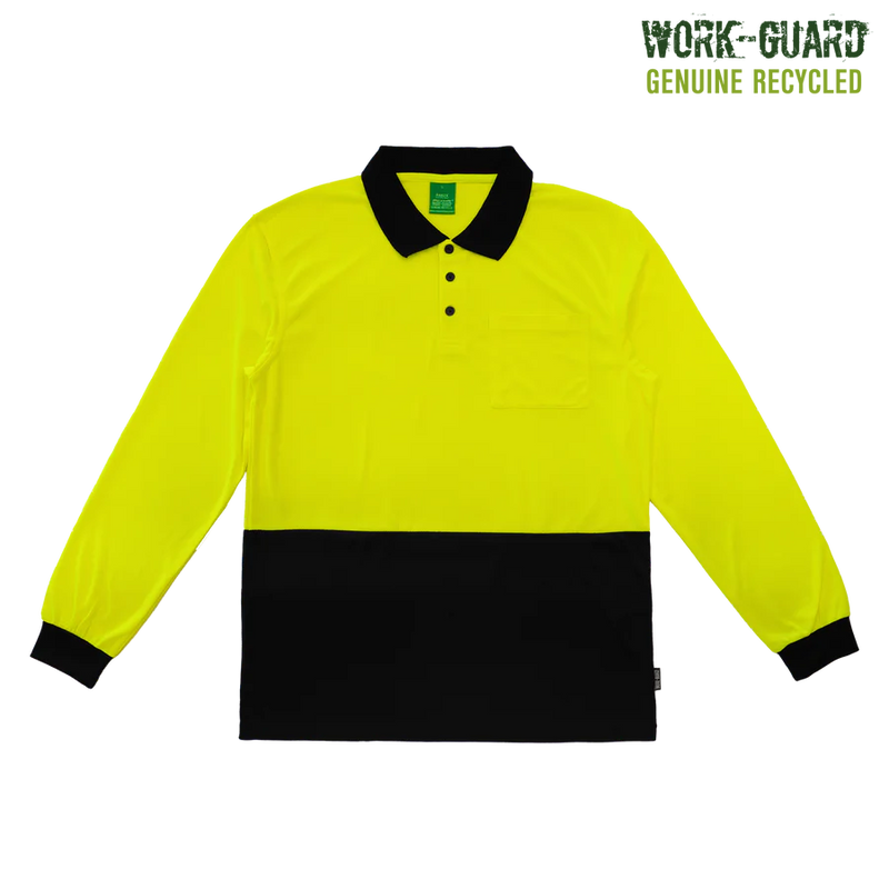 R482X - Workguard - Recycled Hi Vis Longsleeve Polo Yellow/Black 