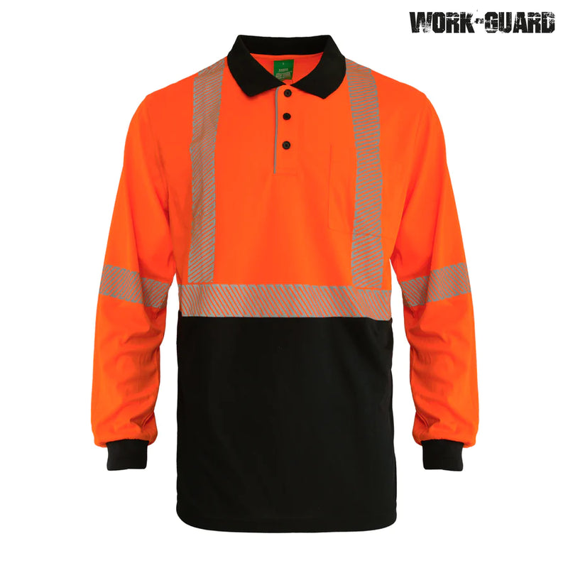 R486X - Workguard - Recycled Hi Vis Long Sleeve Day/Night Polo Orange/Black 