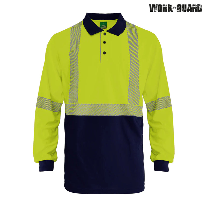 R486X - Workguard - Recycled Hi Vis Long Sleeve Day/Night Polo Yellow/Navy 
