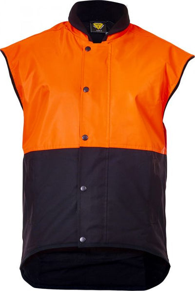 PCO1320 - Caution - Hi-Viz Oilskin Sleeveless Vest (Day Only) Orange/Brown