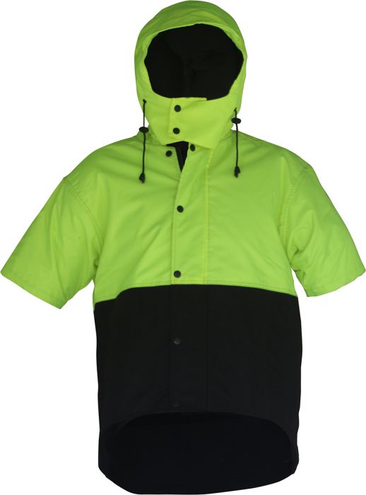 PCO1339 - Caution - Hi-Viz Hooded Oilskin Short Sleeve Vest (Day Only)
