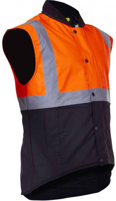 PCO1340 - Caution - Hi-Viz Oilskin Sleeveless Vest (Day/Night) Orange/Brown