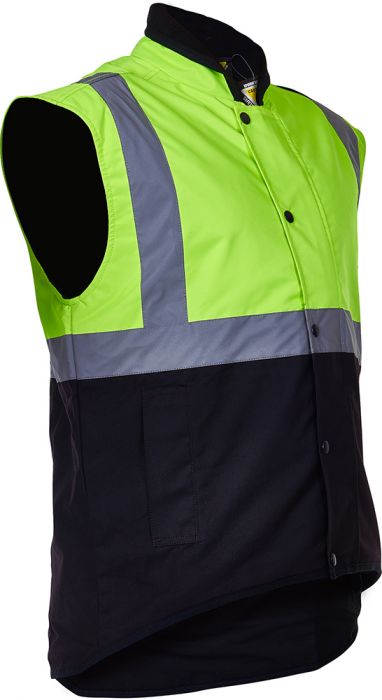 PCO1340 - Caution - Hi-Viz Oilskin Sleeveless Vest (Day/Night) Yellow/Brown