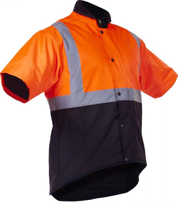 PCO1350 - Caution - Hi-Viz Oilskin Short Sleeve Vest (Day/Night) Orange/Brown