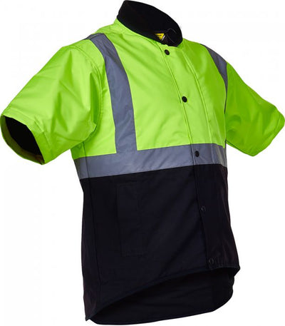 PCO1350 - Caution - Hi-Viz Oilskin Short Sleeve Vest (Day/Night) Yellow/Brown