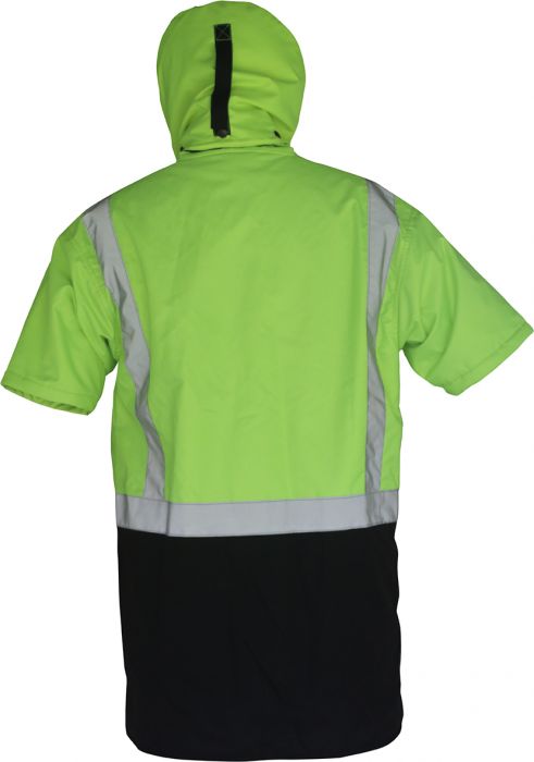 PCO1359 - Caution - Hi-Viz Hooded Oilskin Short Sleeve Vest (Day/Night)