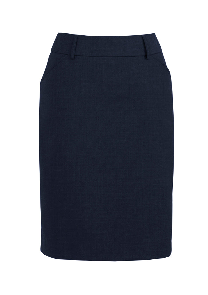 24015 - Biz Corporates - Womens Comfort Wool Stretch Multi-Pleat Skirt | Navy