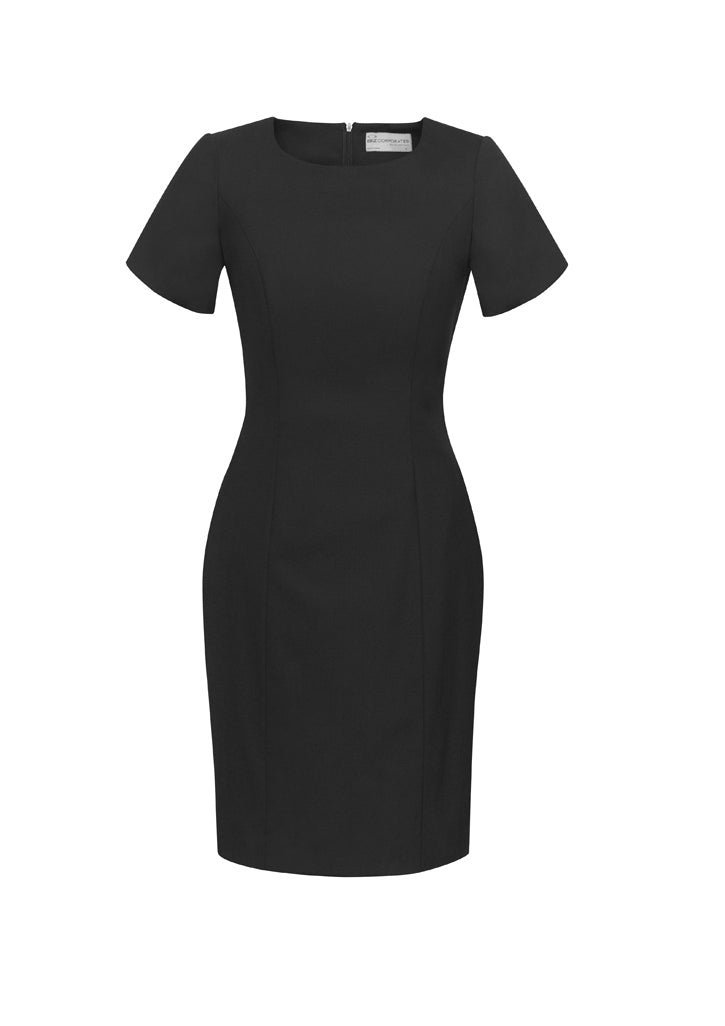 34012 - Biz Corporates - Womens Comfort Wool Stretch Short Sleeve Shift Dress | Black