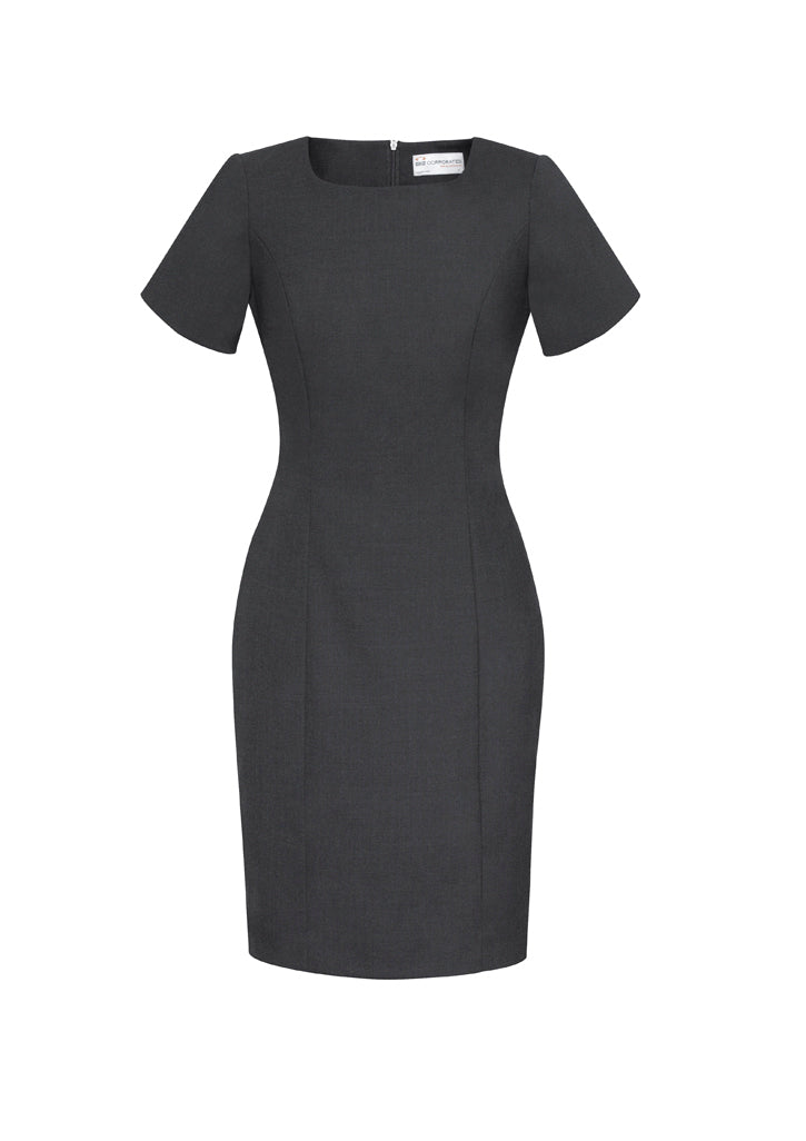 34012 - Biz Corporates - Womens Comfort Wool Stretch Short Sleeve Shift Dress | Charcoal