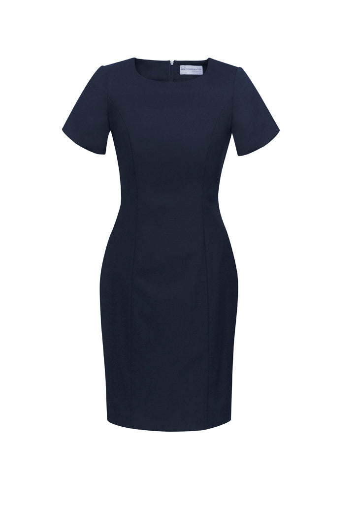 34012 - Biz Corporates - Womens Comfort Wool Stretch Short Sleeve Shift Dress | Navy