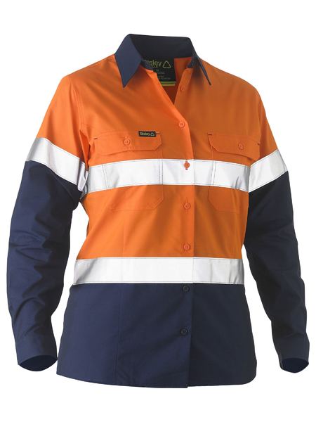 BL6996T - Bisley - Womens Taped 2 Tone Hi-Vis Recycled Drill Shirt