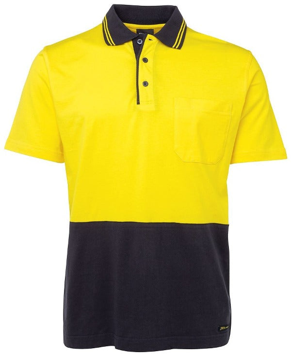 6CPHV - Hi-Vis 100% Cotton Short Sleeve Polo (Day) - 180gsm Yellow/Navy