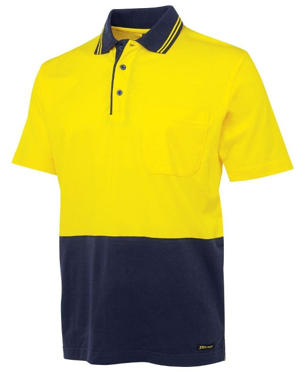 Hi-Vis 100% Cotton Short Sleeve Polo (Day) - 180gsm Yellow/Navy