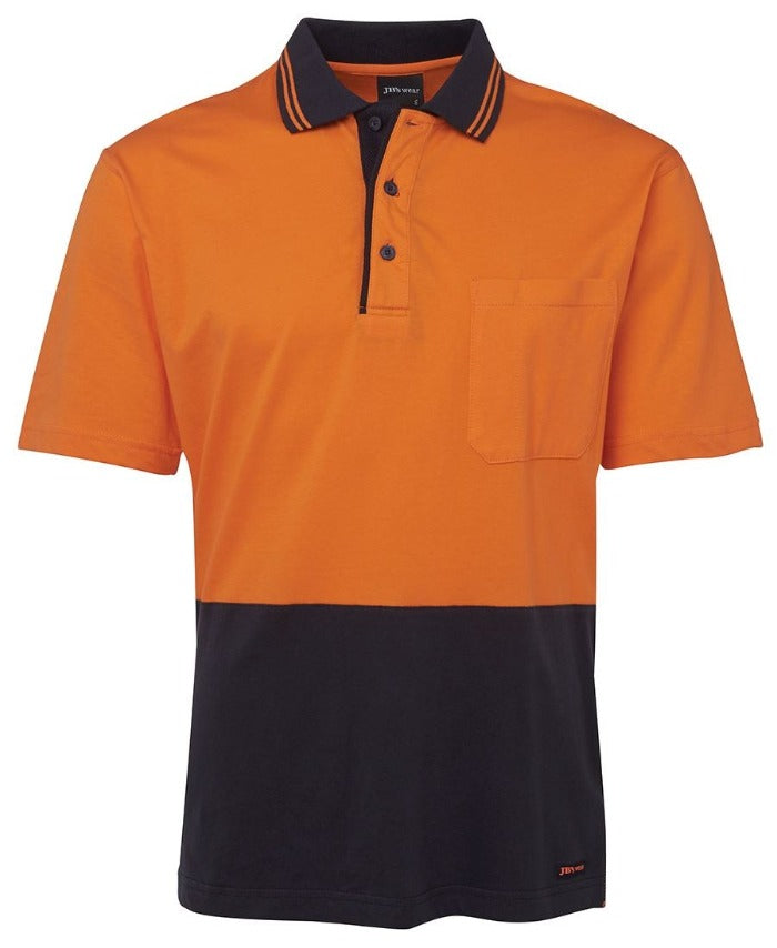 Hi-Vis 100% Cotton Short Sleeve Polo (Day) - 180gsm Orange/Navy