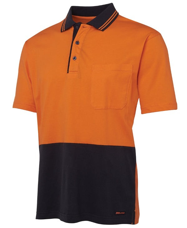 Hi-Vis 100% Cotton Short Sleeve Polo (Day) - 180gsm Orange/Navy