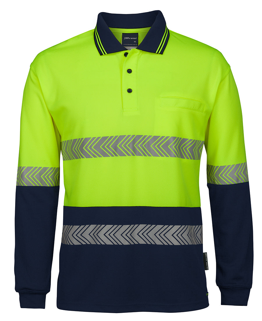 6HLST Long sleeve Hi-Viz Polo with segmented reflective tape