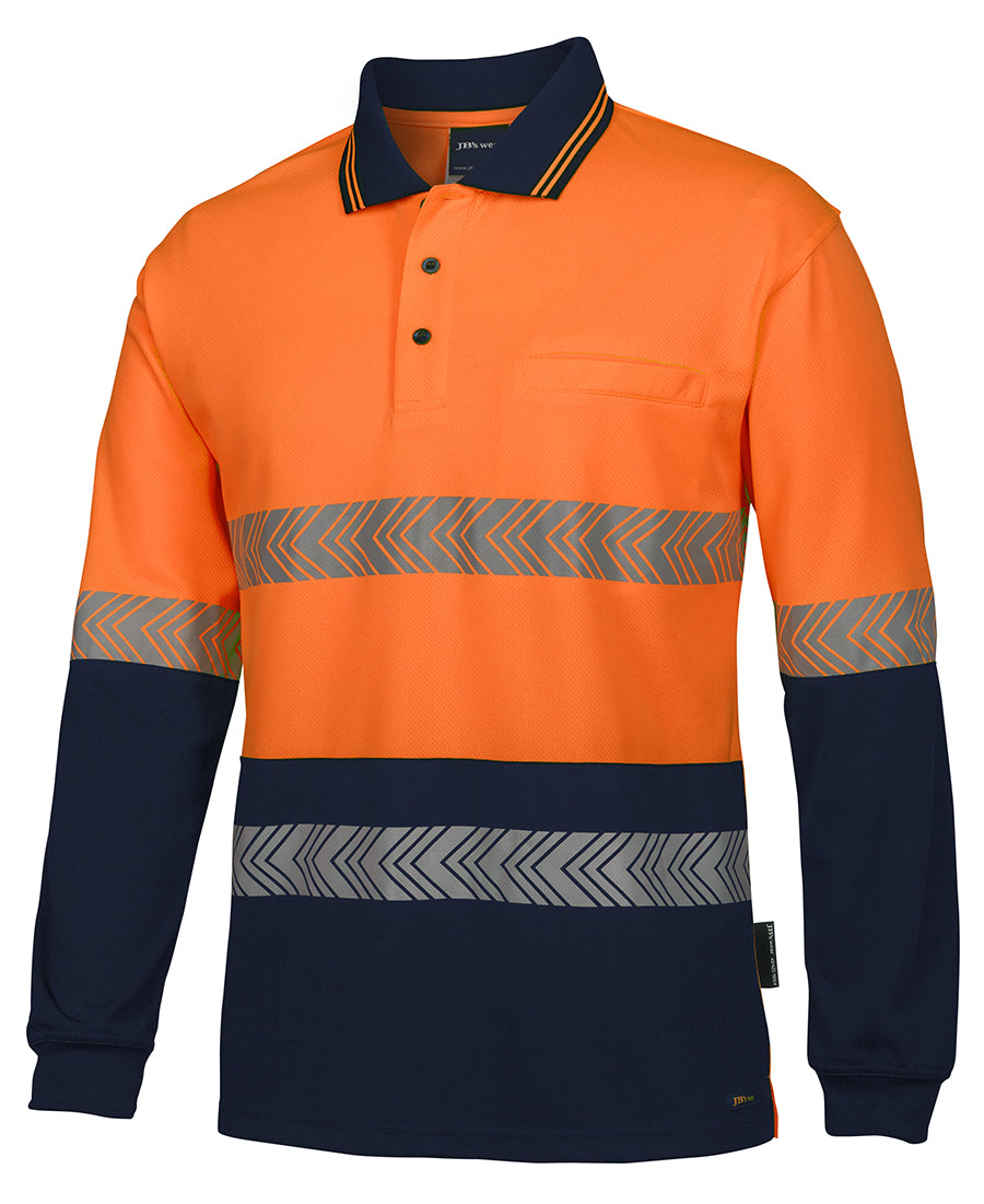 6HLST Long sleeve Hi-Viz Polo with segmented reflective tape
