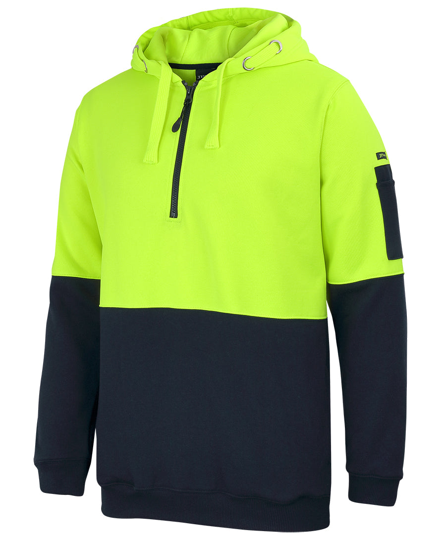 6HVHZ 1/2 zip Hi-Vis Hoodie - 2 pockets concealed  in side seam