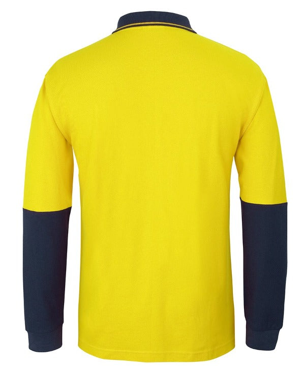 6HVQL - Hi-Vis 100% Cotton Pique knit Traditional Long Sleeve Polo (Day) - 210gsm