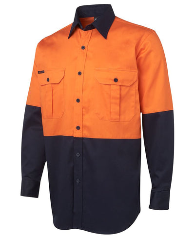 6HWL - JBs Wear - 190g Hi-Viz Long sleeve drill work shirt