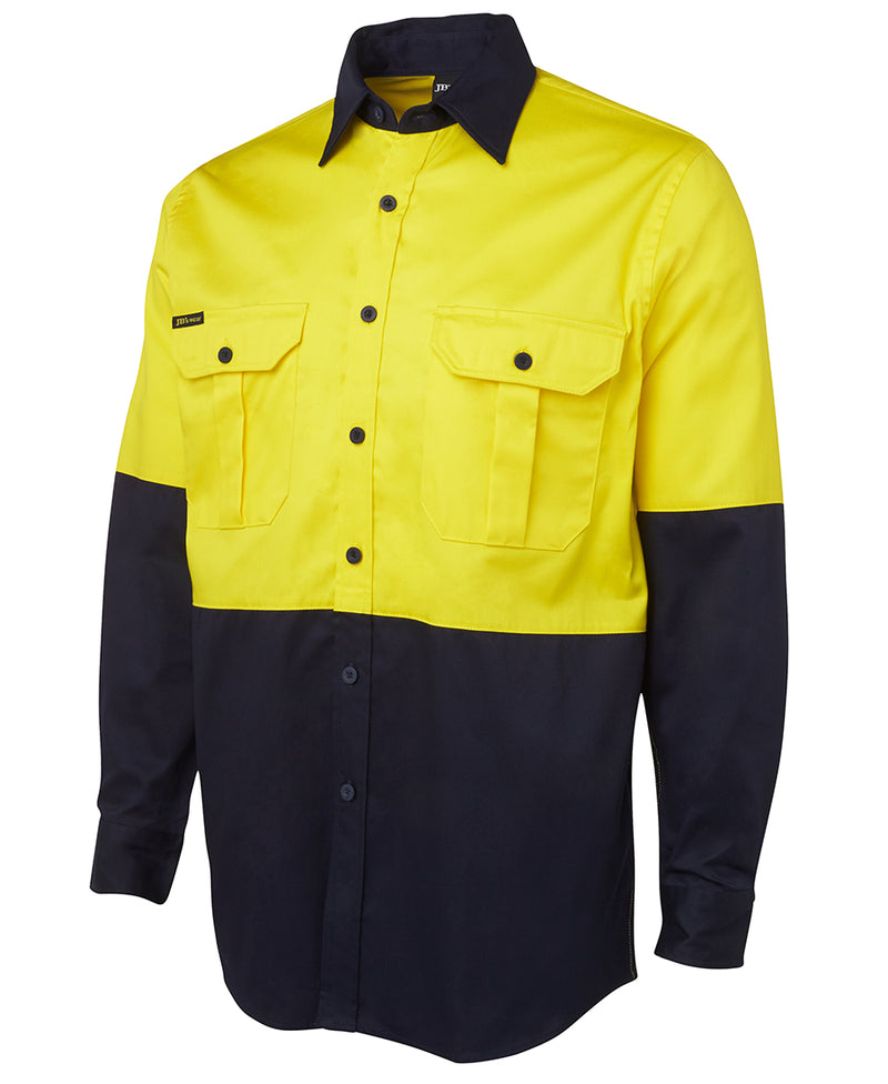 6HWL - JBs Wear - 190g Hi-Viz Long sleeve drill work shirt