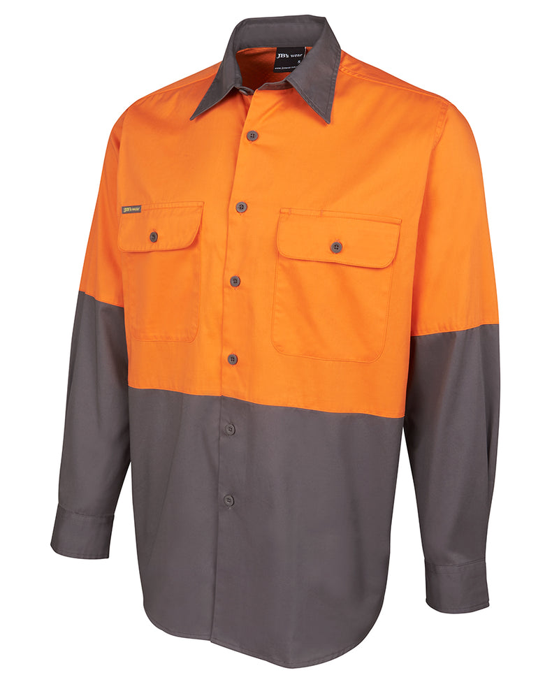 6HWSL - JBs Hi-Viz 150g Pre-shrunk Long sleeve ventilated drill shirt