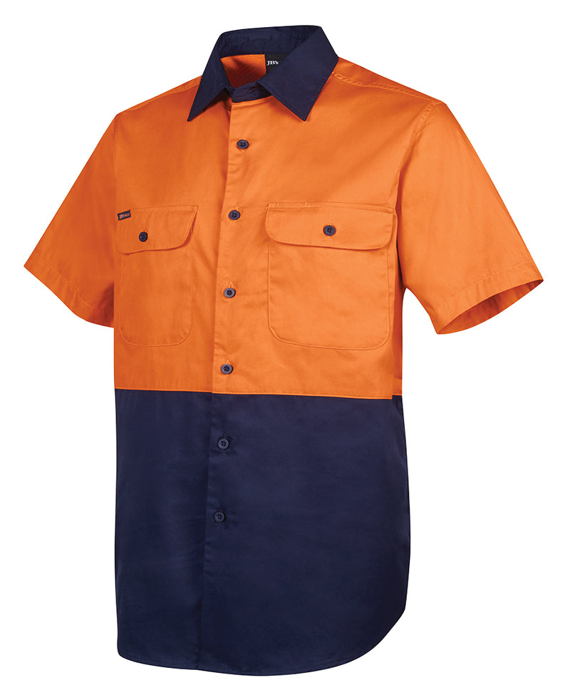 6HWSS JBs Hi-Viz short sleeve 150g traditional drill shirt with ventilation