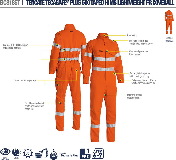 BC8185T - Bisley - Hi-Vis Flame Resistant Lightweight Engineered Overall