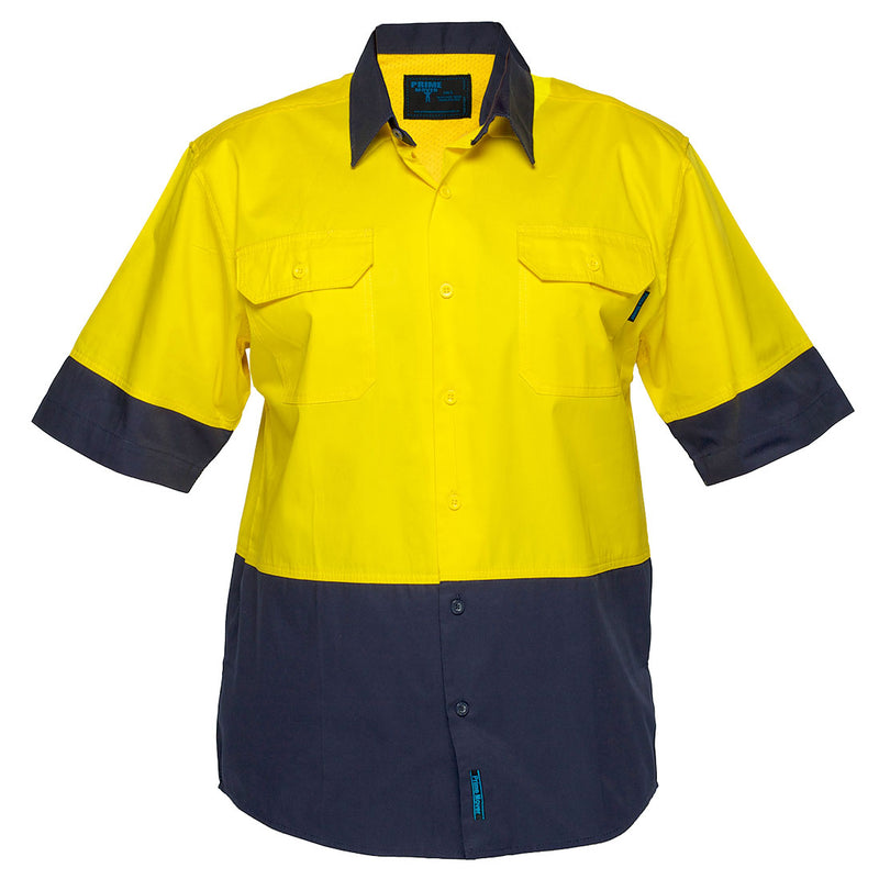 Prime Mover MS802 Hi-Viz lightweight two tone  short sleeve drill shirt