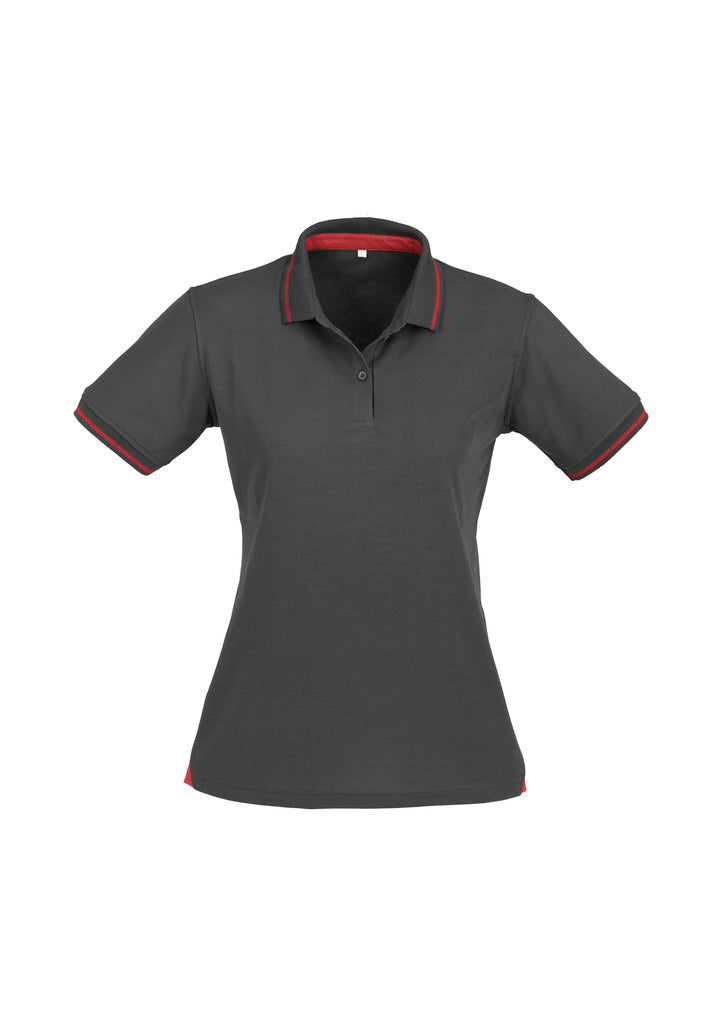 P226LS - Biz Collection - Womens Jet Short Sleeve Polo Steel Grey/Red