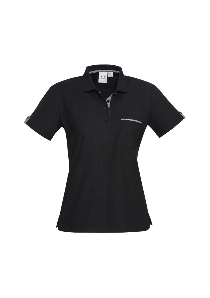 P305LS - Biz Collection - Womens Edge Short Sleeve Polo | Black/Check